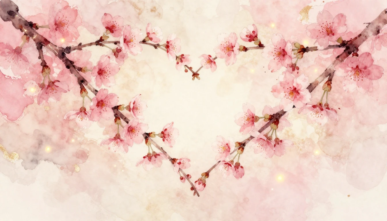 A delicate watercolor painting of two intertwined cherry blo...