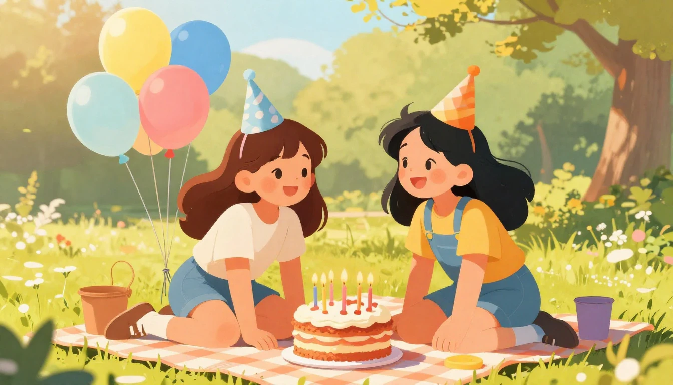 A vibrant and cheerful illustration depicting a birthday cel...