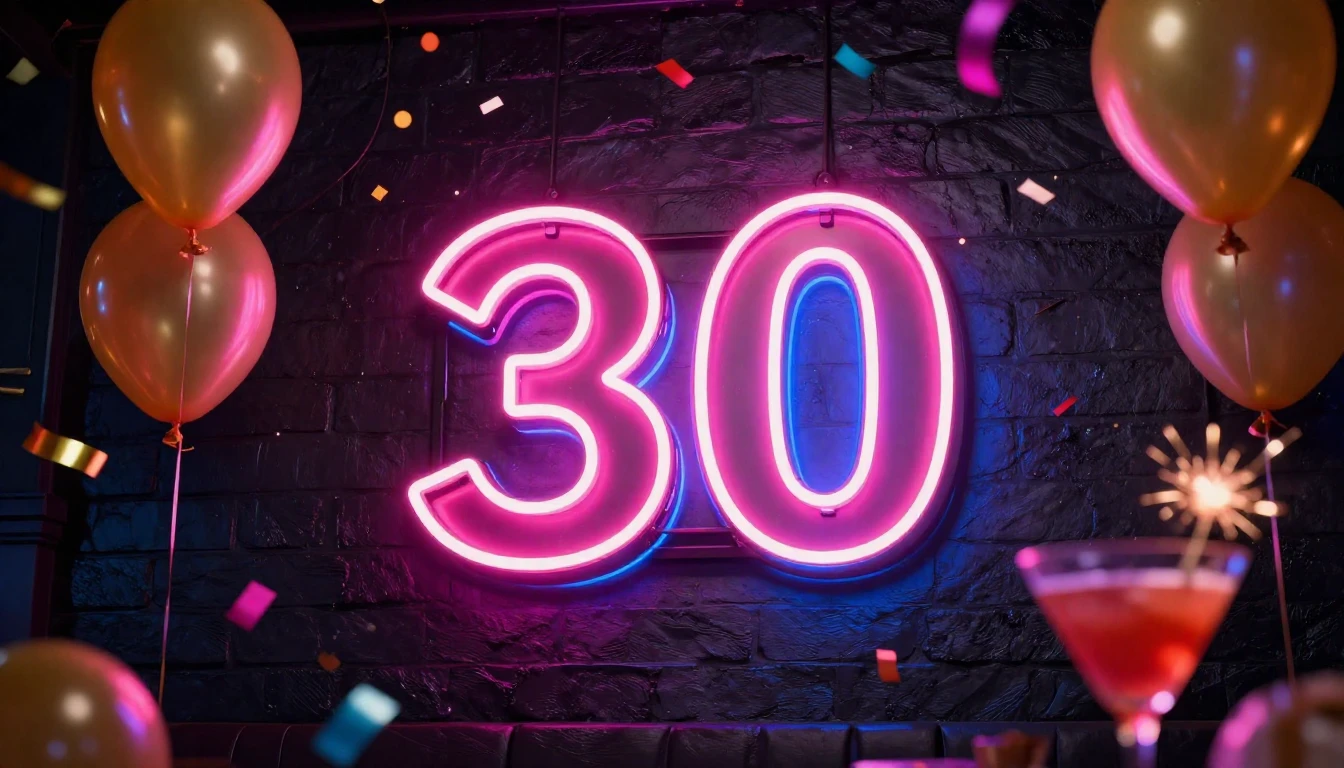 A vibrant and festive image featuring a glowing neon sign th...