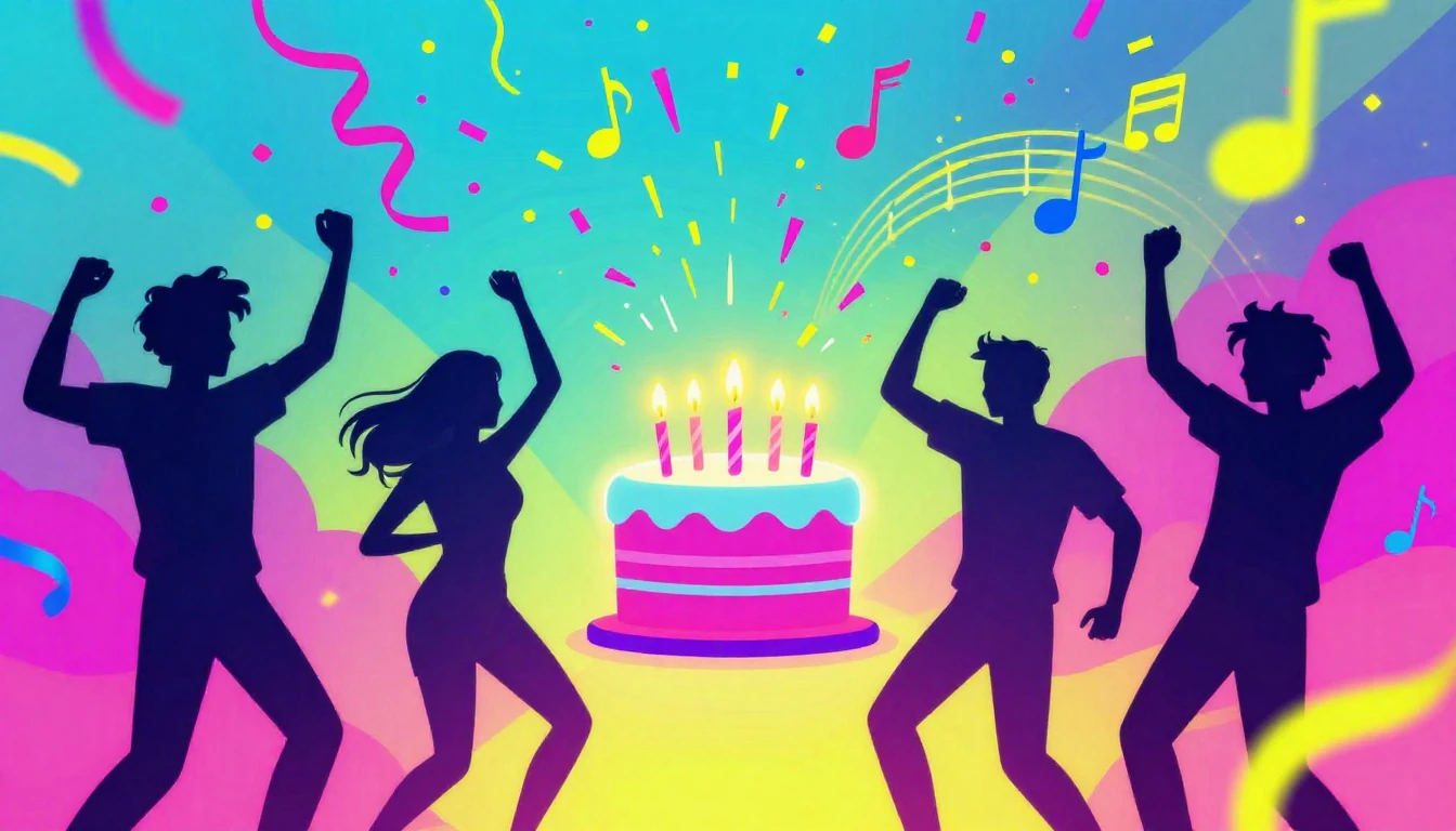 A vibrant digital art illustration representing a birthday c...