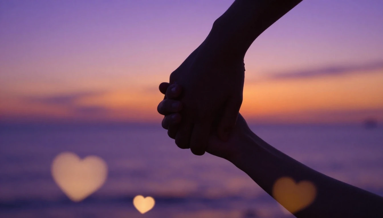 A romantic and intimate close-up scene of two hands gently h...
