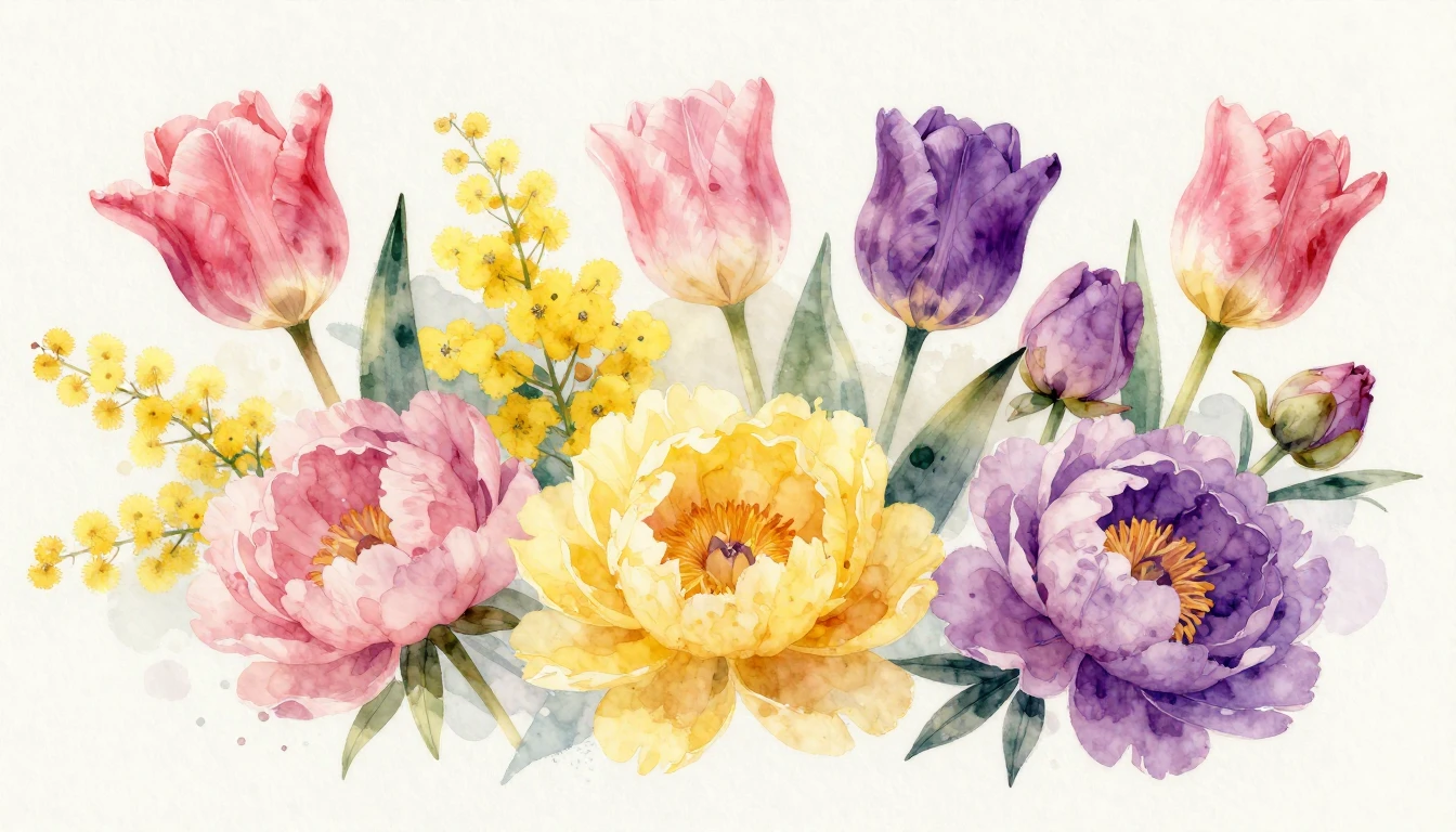 A vibrant and elegant composition featuring a variety of blo...