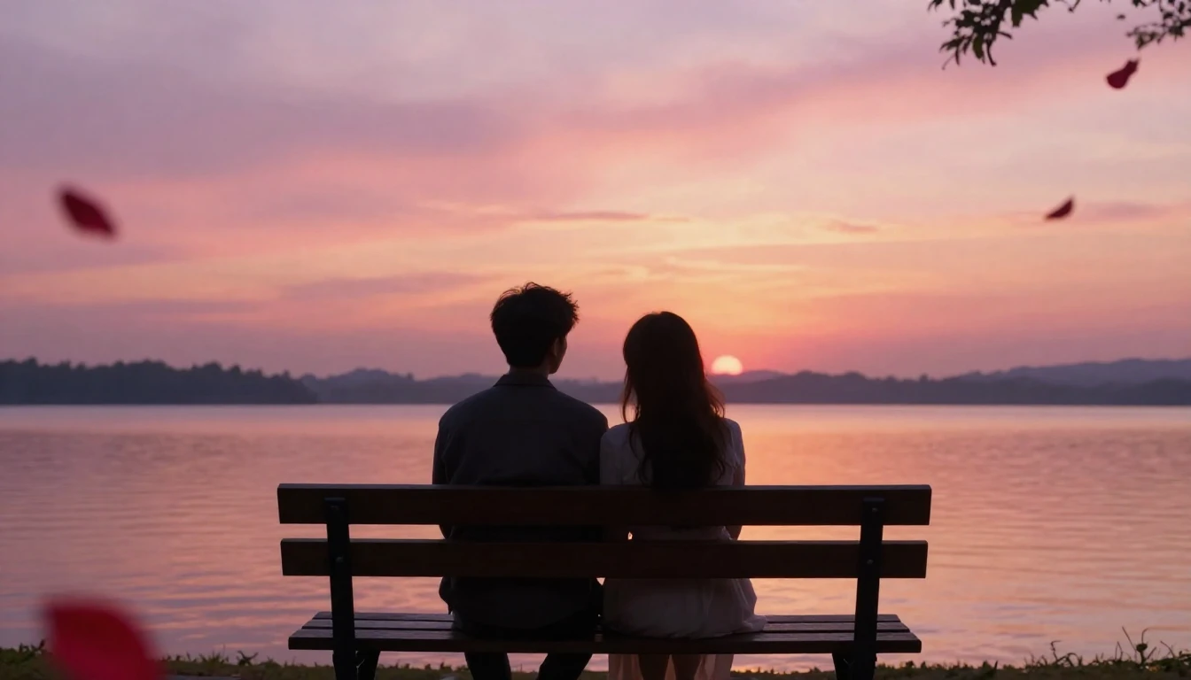 A romantic and dreamy artistic composition featuring two sil...