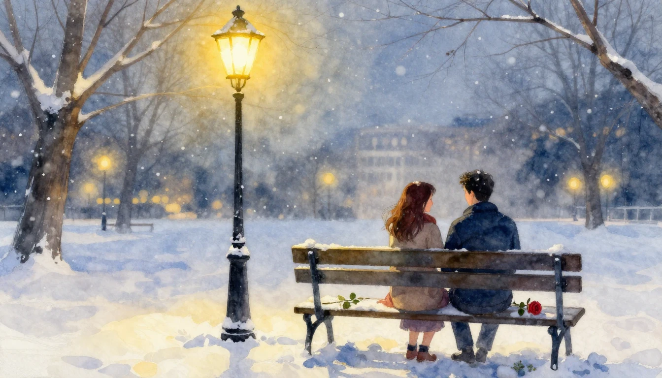 A romantic watercolor painting focusing on a couple holding ...