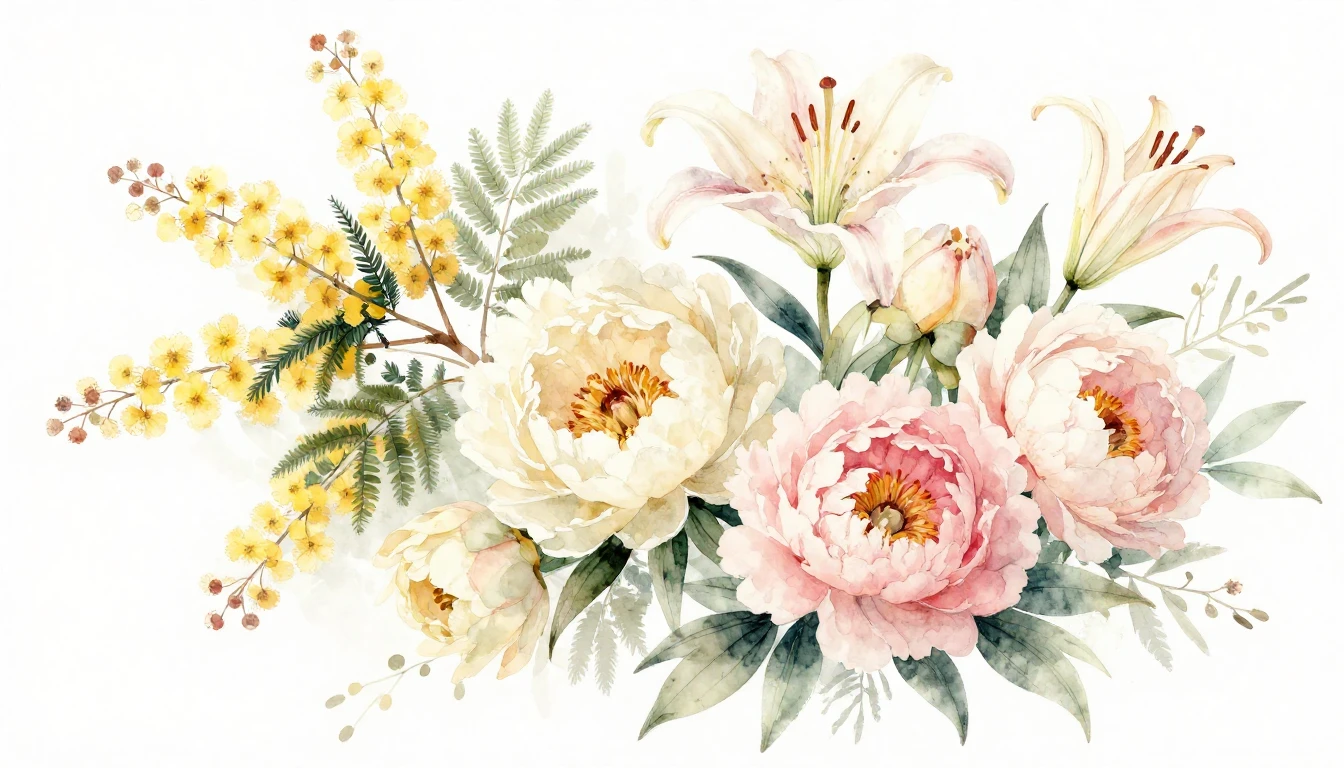 A beautiful watercolor painting of blooming spring flowers l...