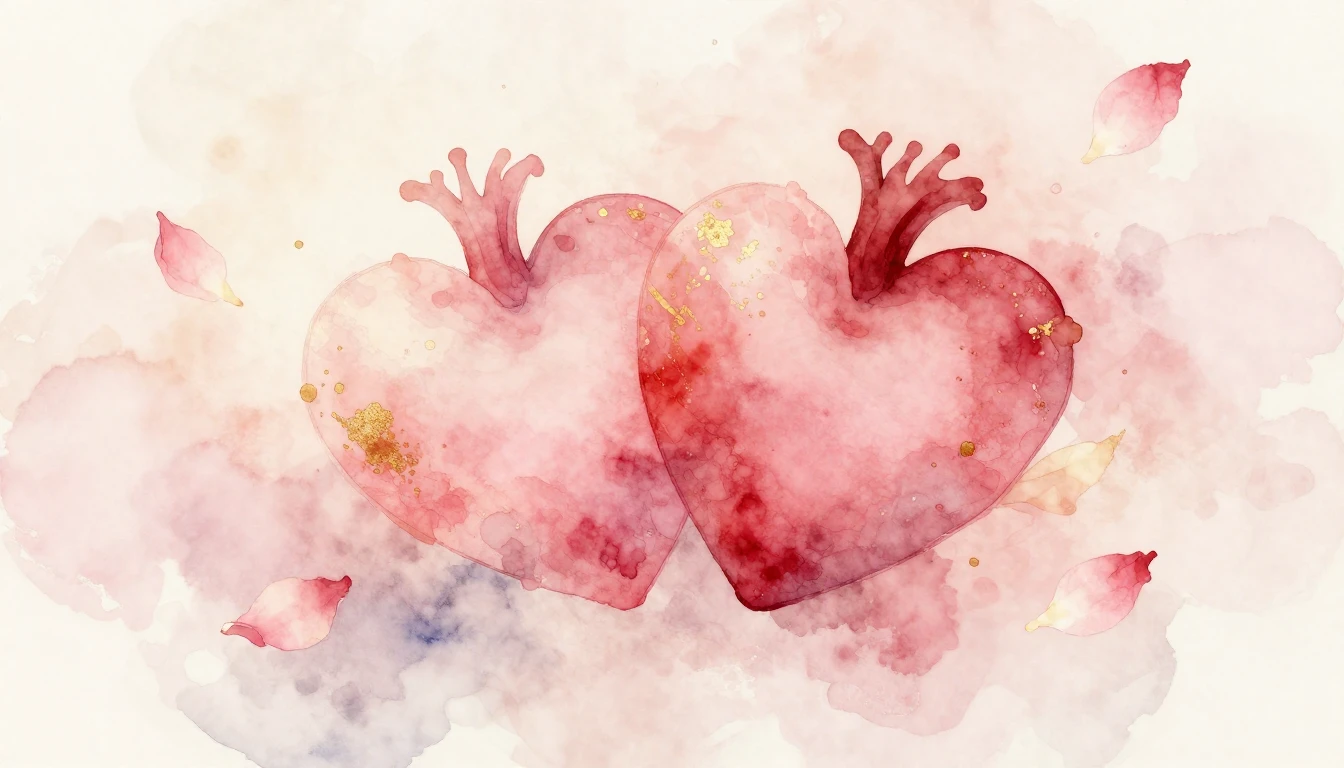 A delicate watercolor painting of two intertwined ethereal h...