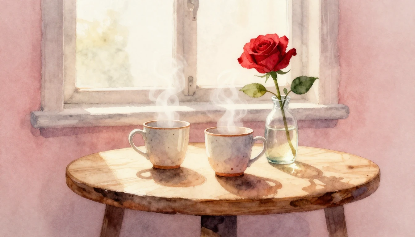 A soft and dreamy watercolor illustration of a cozy indoor s...