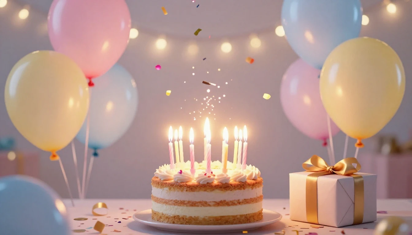 A vibrant and festive birthday celebration scene. In the cen...