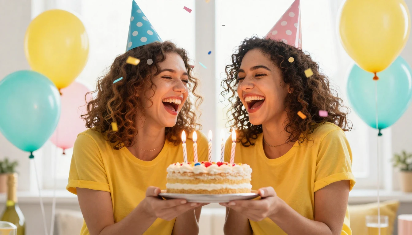 A vibrant and joyful scene of a birthday celebration, two be...