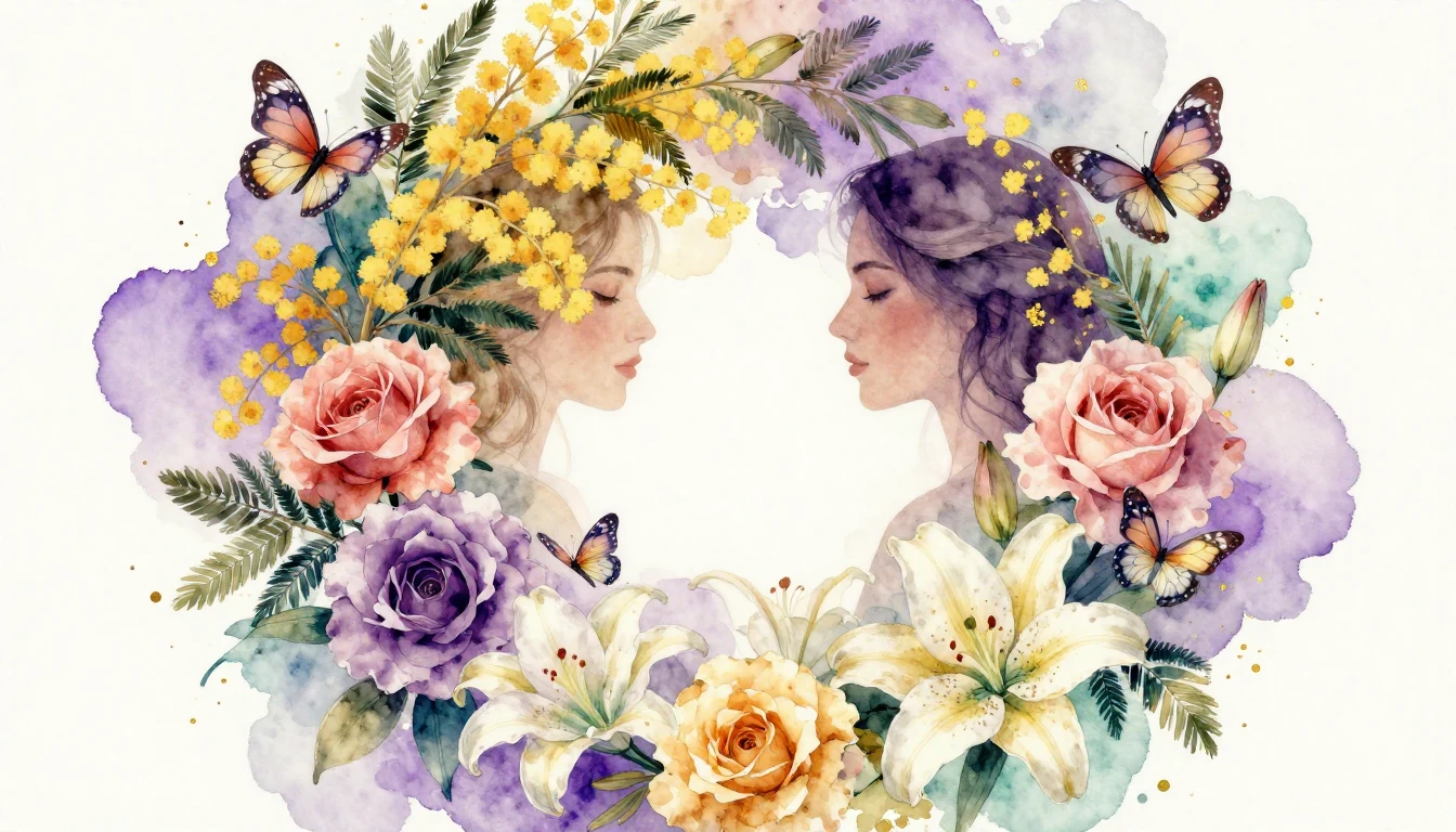 A vibrant and elegant watercolor painting celebrating femini...