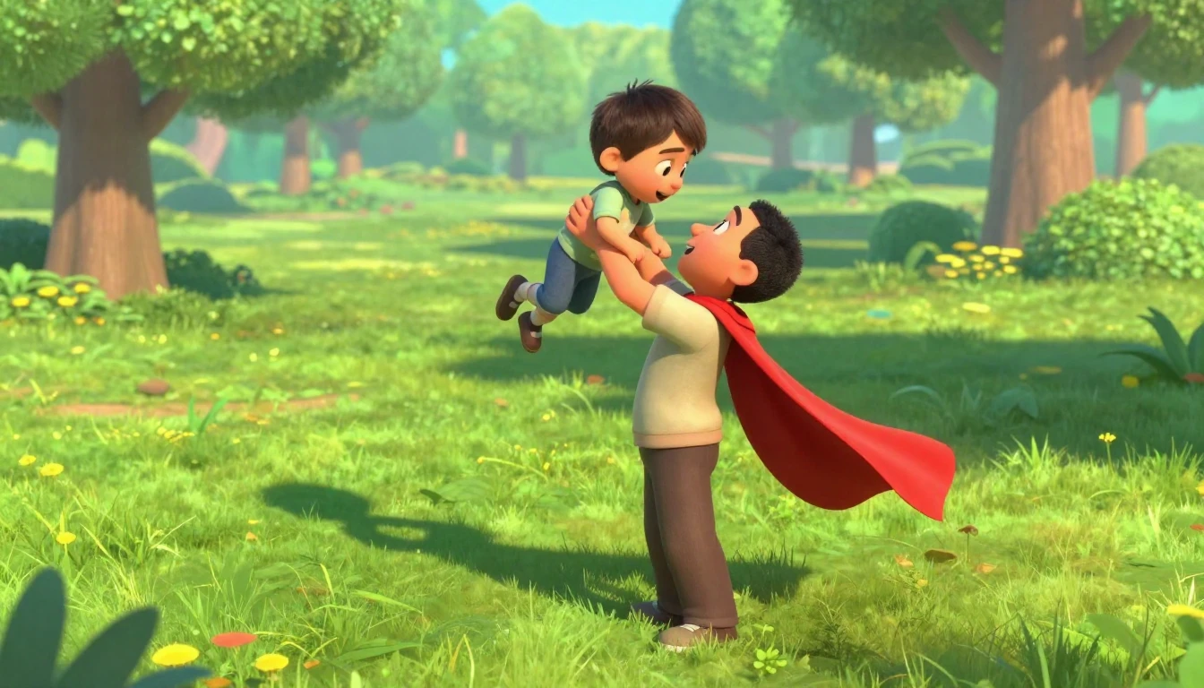 A heartwarming 3D animated scene featuring a father and his ...
