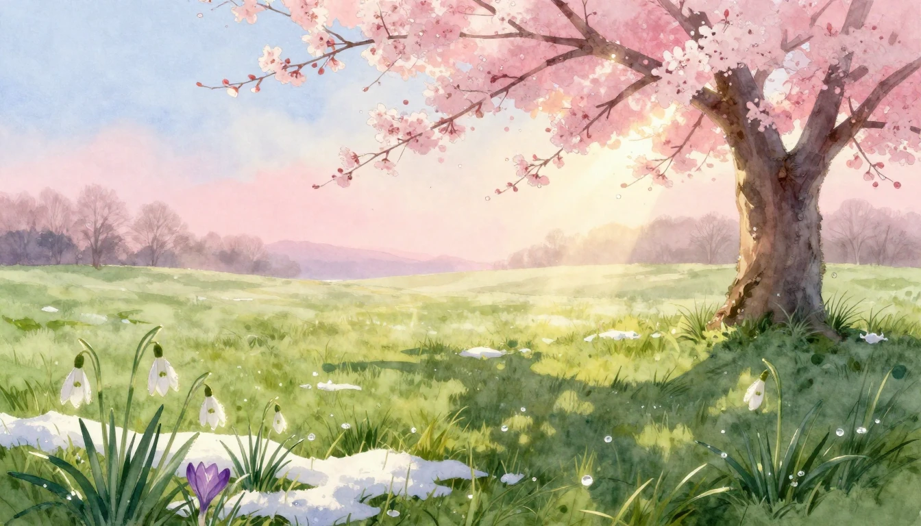 A breathtaking watercolor painting of a vast green meadow at...