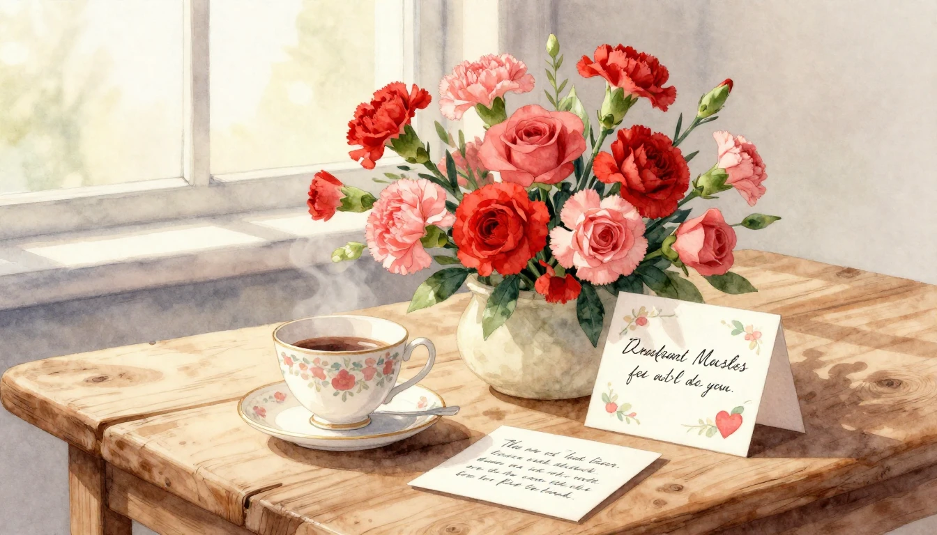 A heartwarming watercolor illustration of a beautiful bouque...