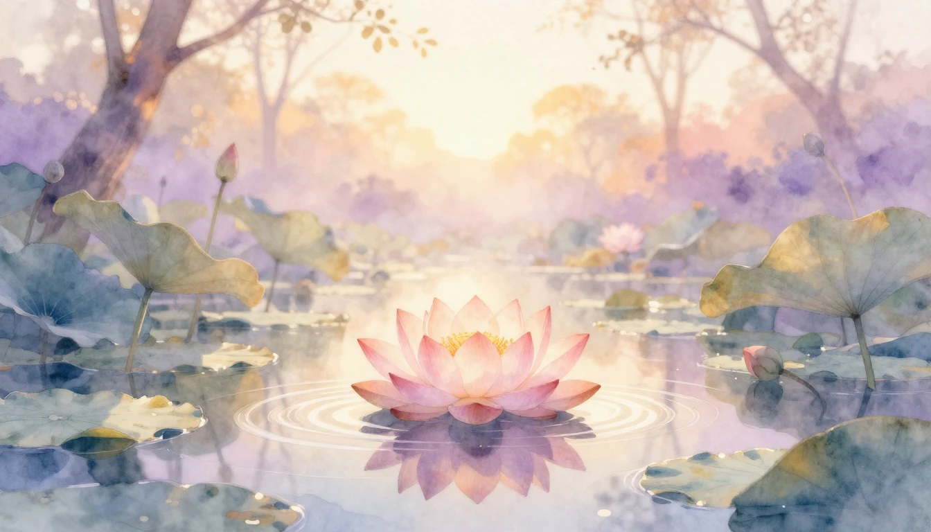 A beautiful watercolor painting of a serene garden at sunris...