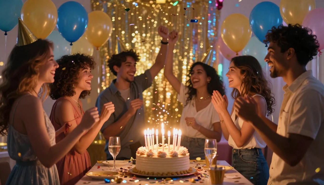 A vibrant and colorful birthday celebration scene focusing o...