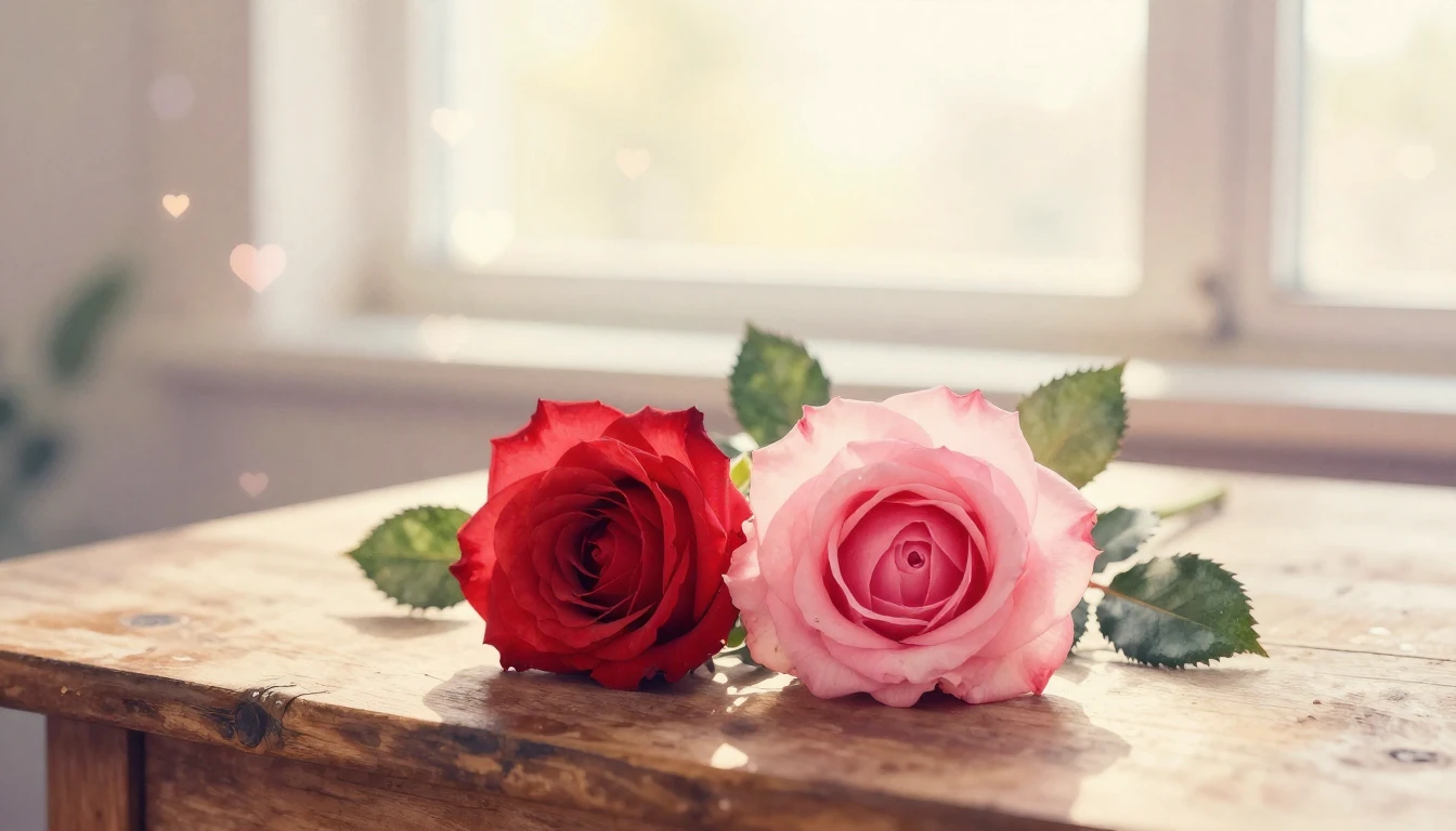 A delicate watercolor painting of two intertwined red and pi...