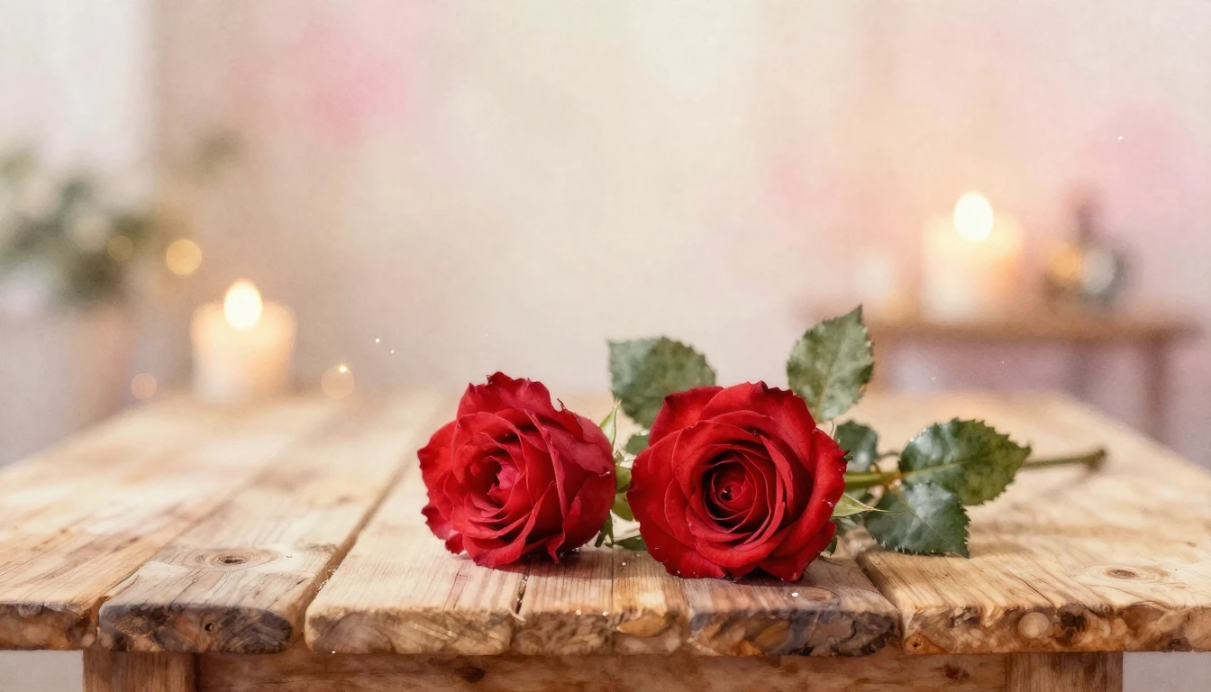 A soft watercolor painting of two delicate red roses intertw...