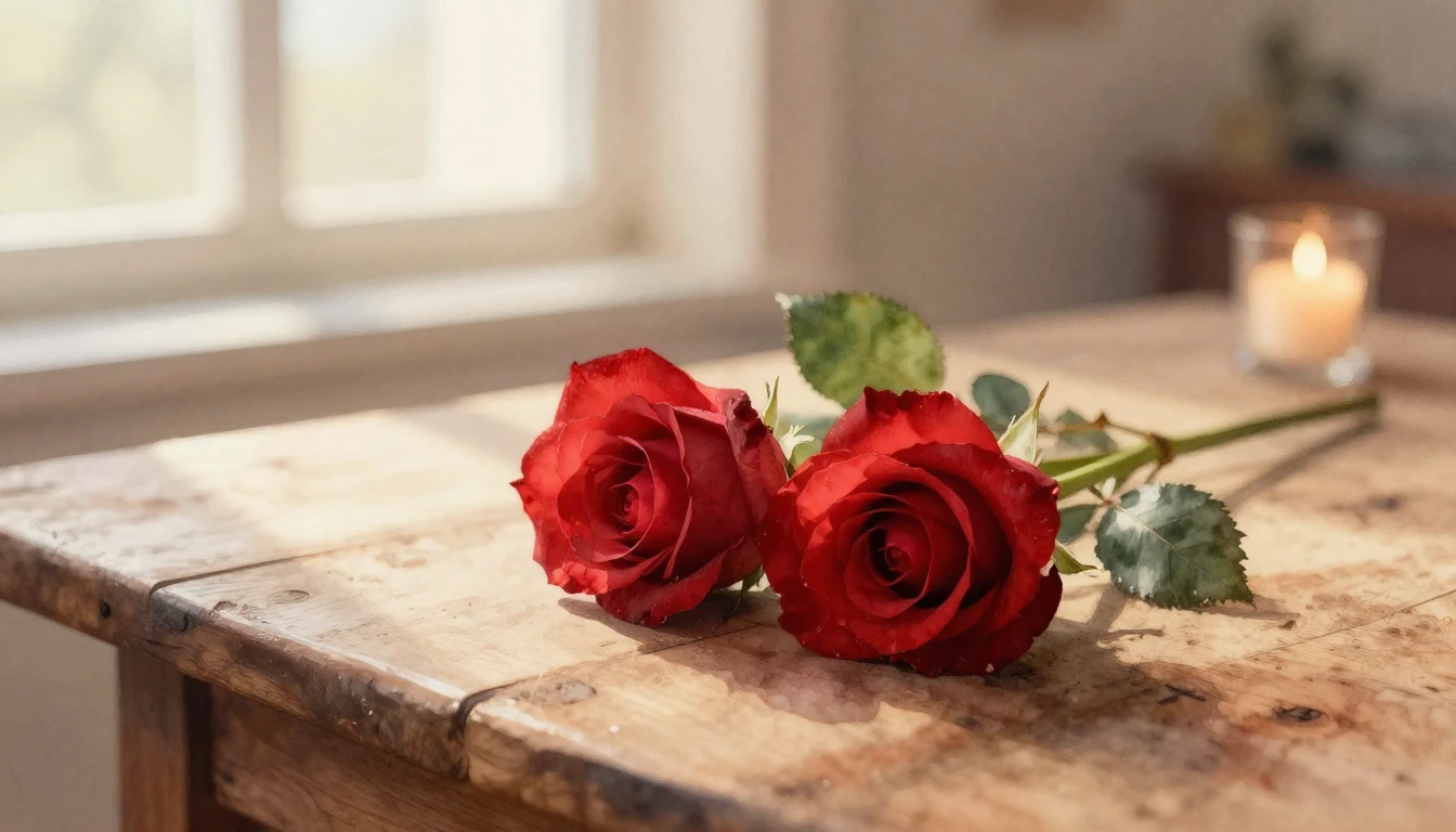 A beautiful watercolor painting of two delicate red roses in...