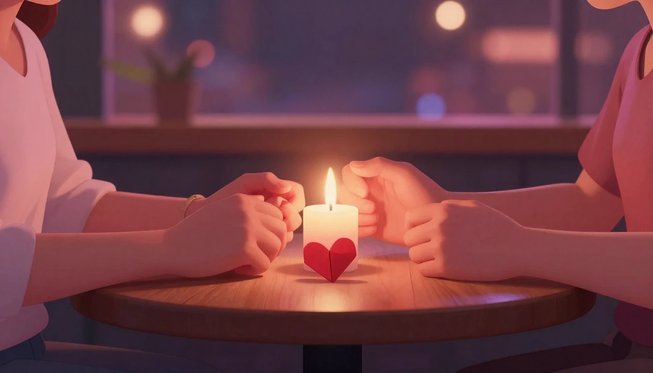 A romantic close-up illustration of two hands holding each o...