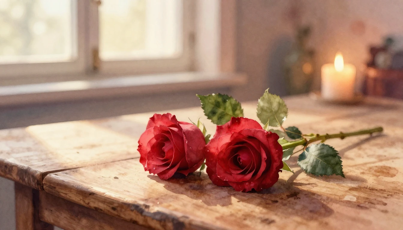 A dreamy watercolor painting of two delicate red roses inter...