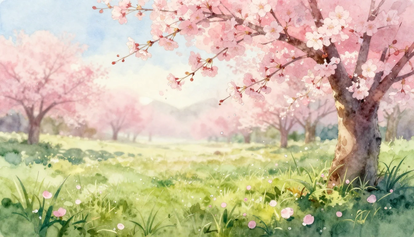 A beautiful watercolor painting of a serene meadow during th...