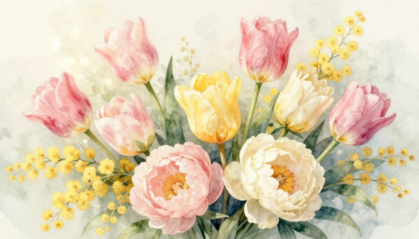 A beautiful and delicate watercolor painting of a lush sprin...