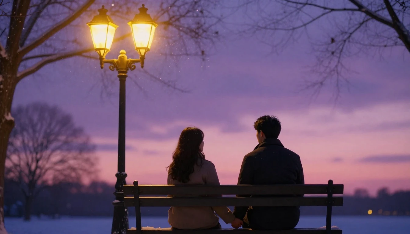 A romantic and dreamy scene featuring a couple holding hands...