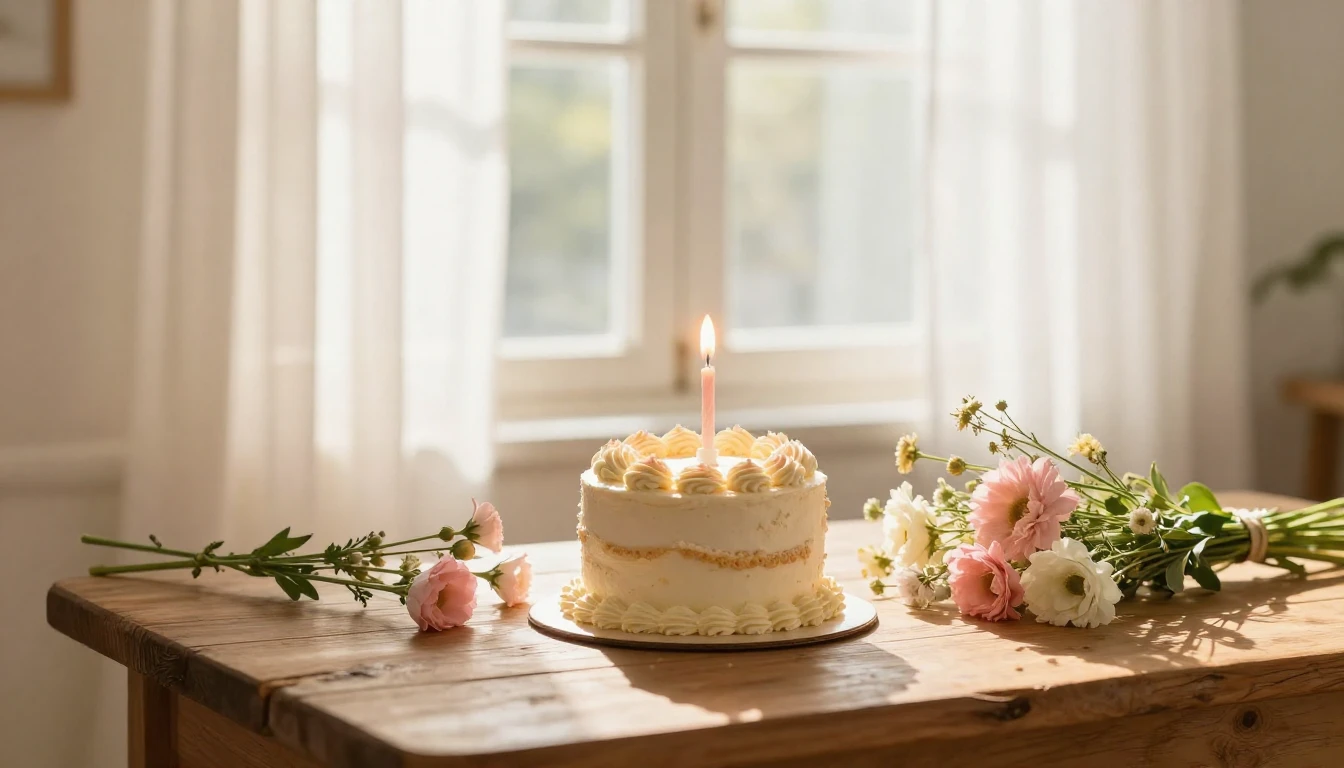 A serene and cozy scene featuring a small, beautifully decor...