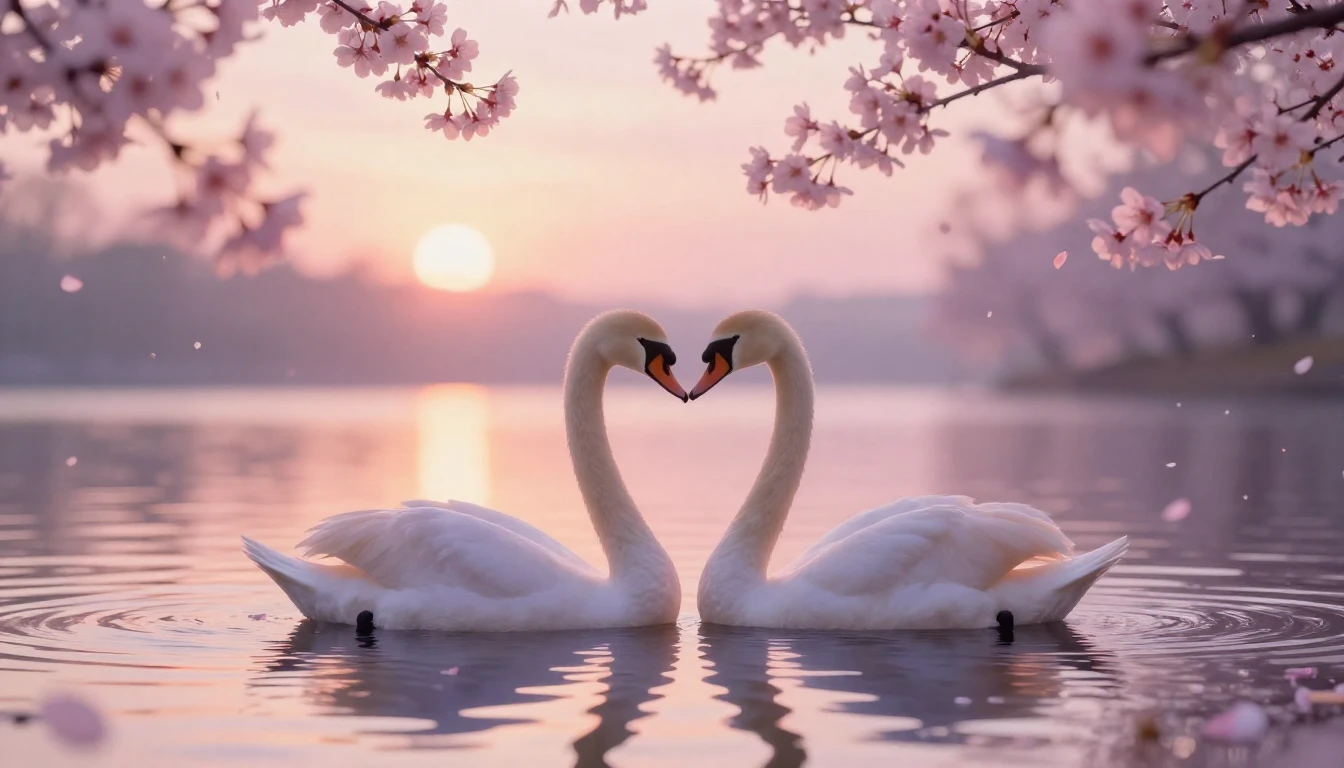 A soft and ethereal scene featuring two delicate silhouettes...