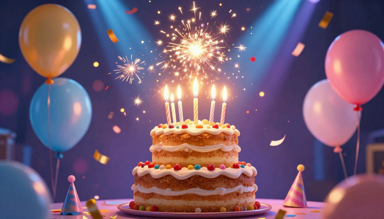 A vibrant and colorful birthday celebration scene without an...