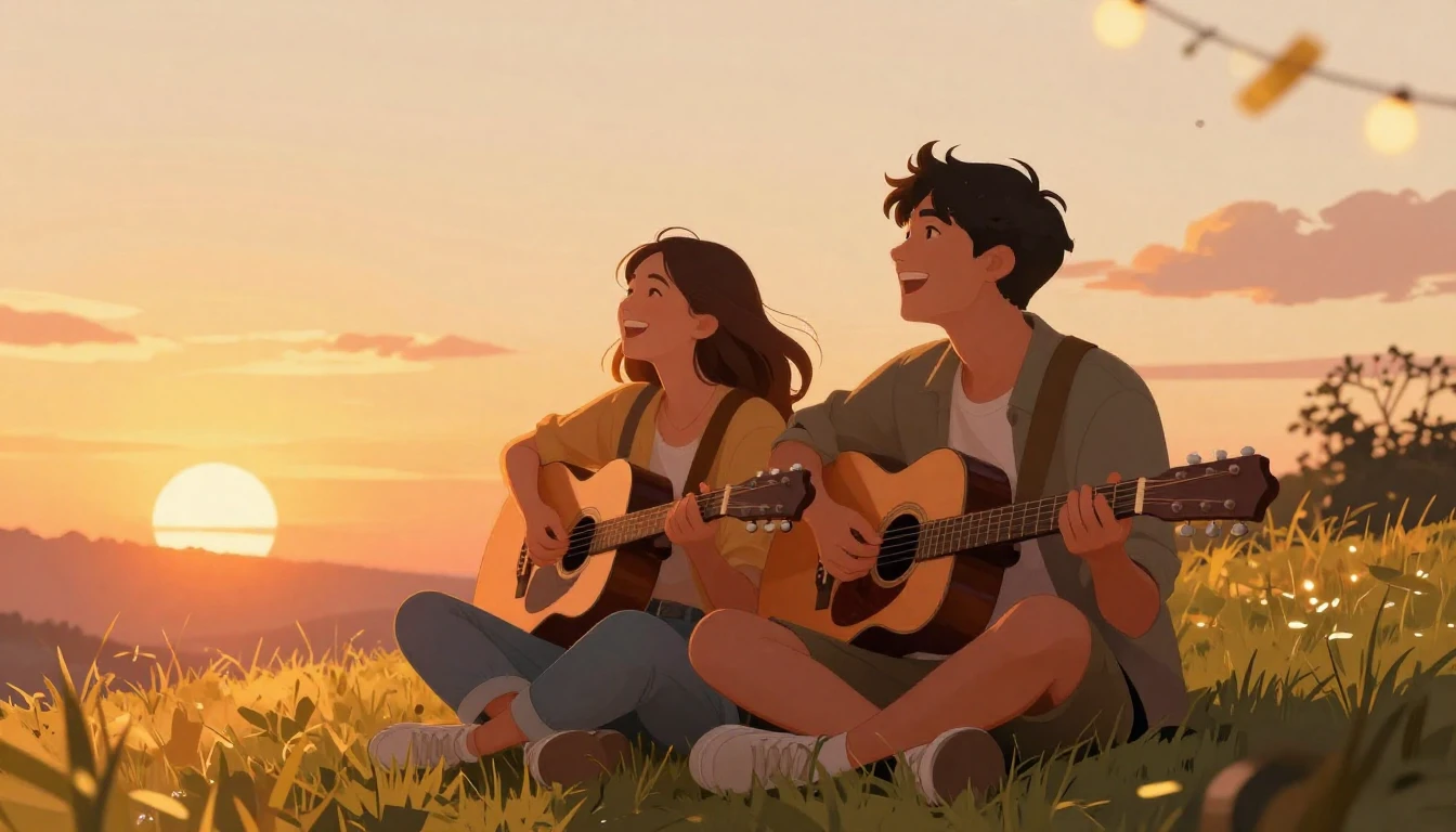 A heartwarming digital illustration of two friends sitting s...