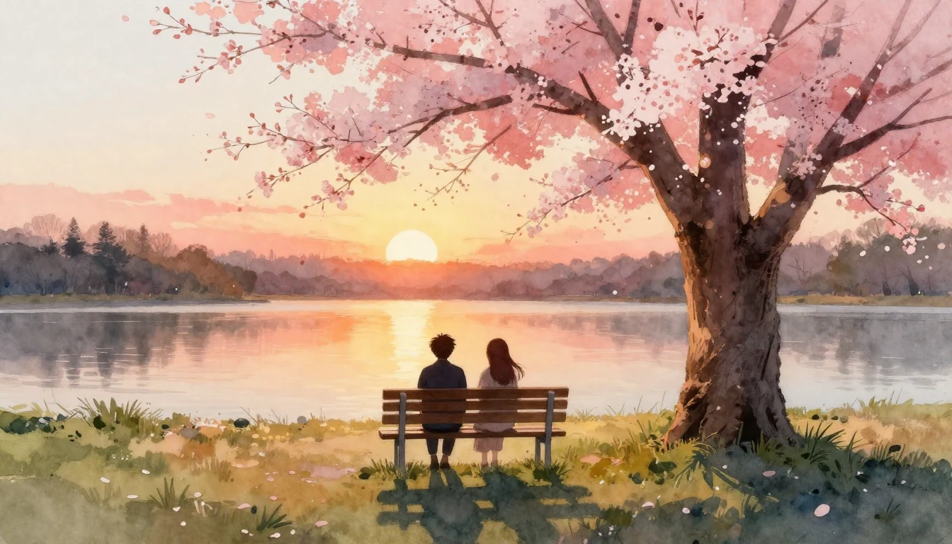 A beautiful watercolor painting depicting two silhouettes si...