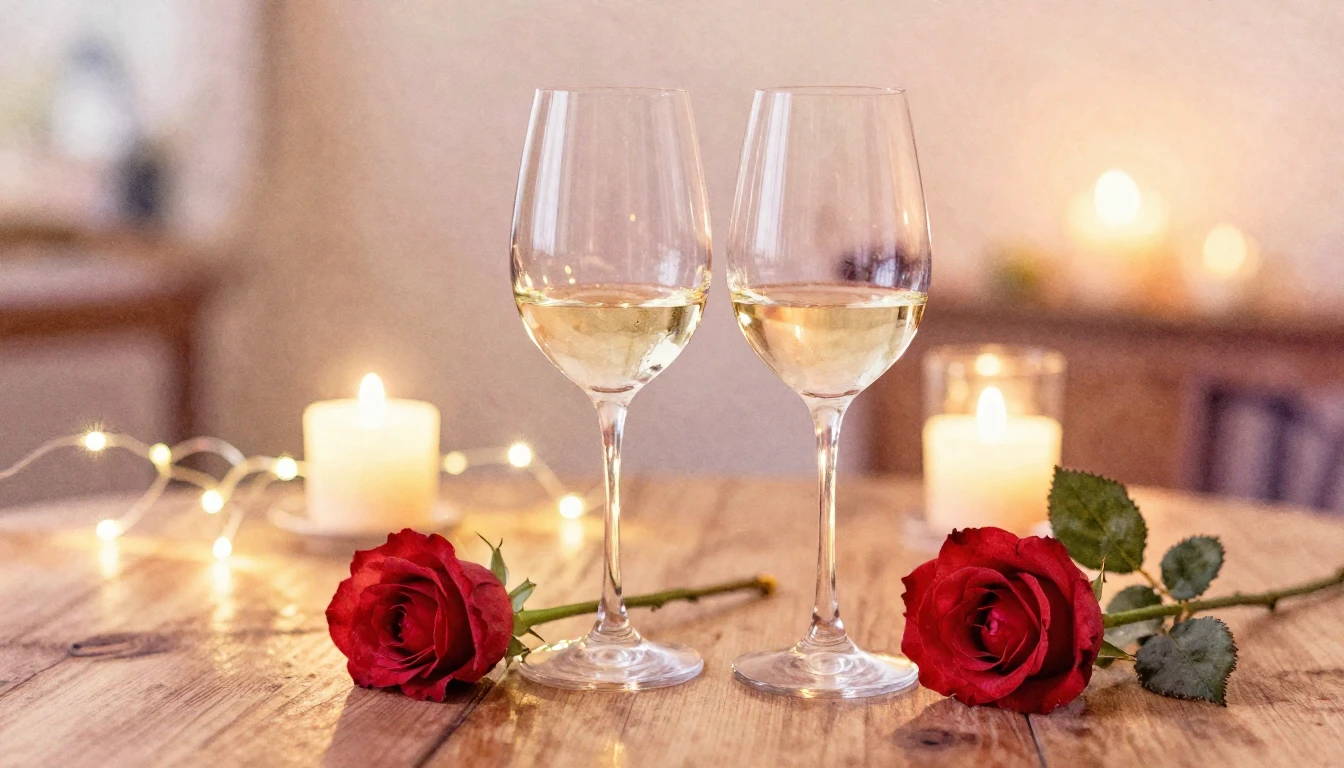 A delicate watercolor painting of two elegant wine glasses s...