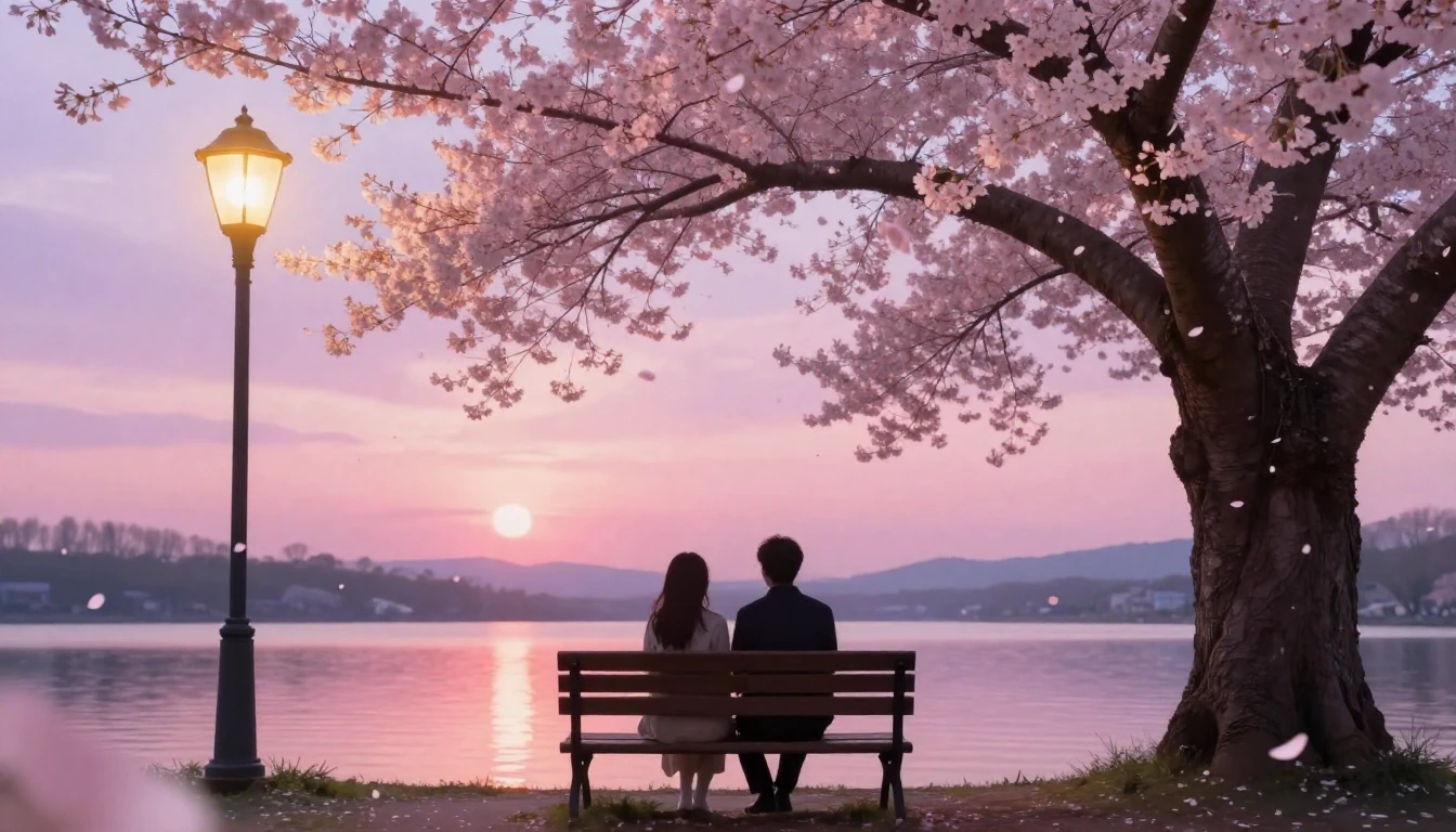 A romantic and dreamy scene featuring a silhouette of a coup...