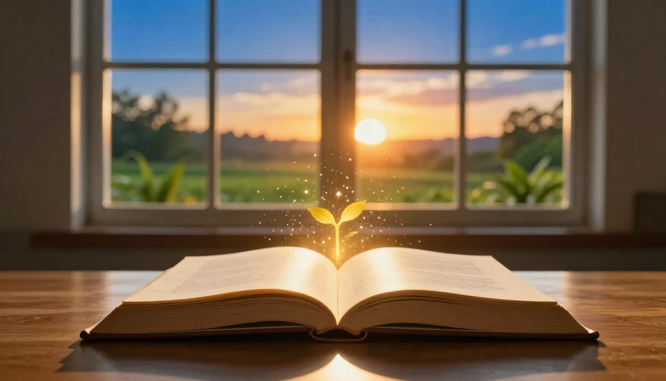 A vibrant scene symbolizing education and growth. A glowing ...