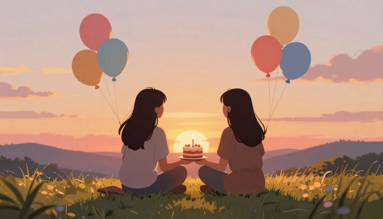 A heartwarming illustration of two friends sitting side by s...