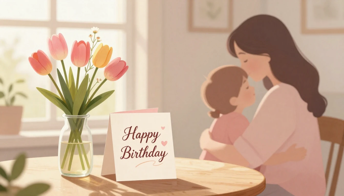 A heartwarming and gentle illustration suitable for a mother...