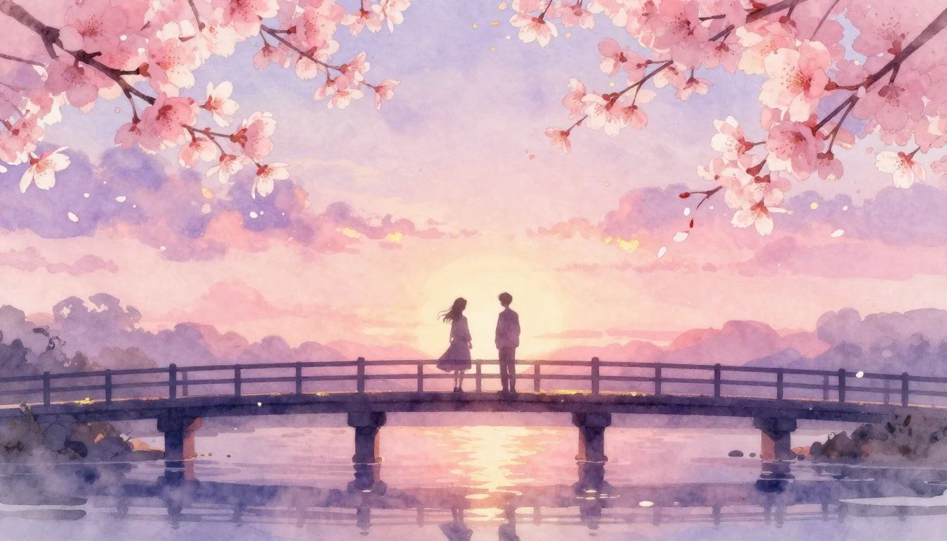 A beautiful watercolor painting of two silhouettes standing ...