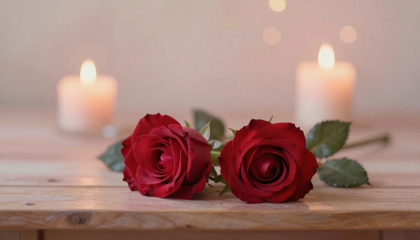 A soft and ethereal painting depicting two delicate red rose...