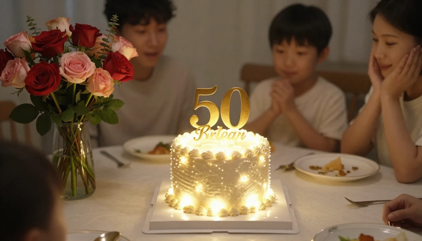 A beautiful and elegant birthday celebration table with a gl...