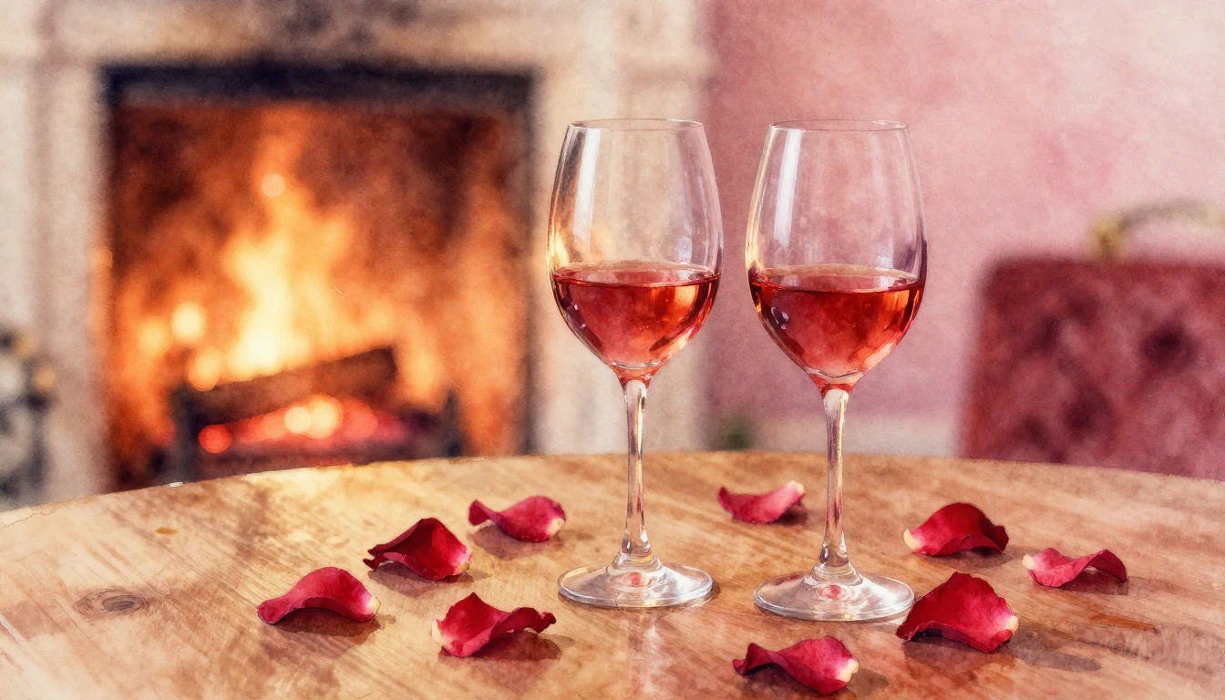 A soft watercolor painting of two elegant wine glasses on a ...