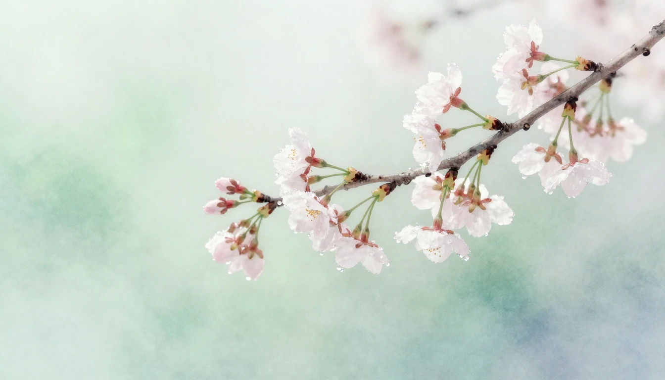 A delicate watercolor painting of a single cherry blossom br...