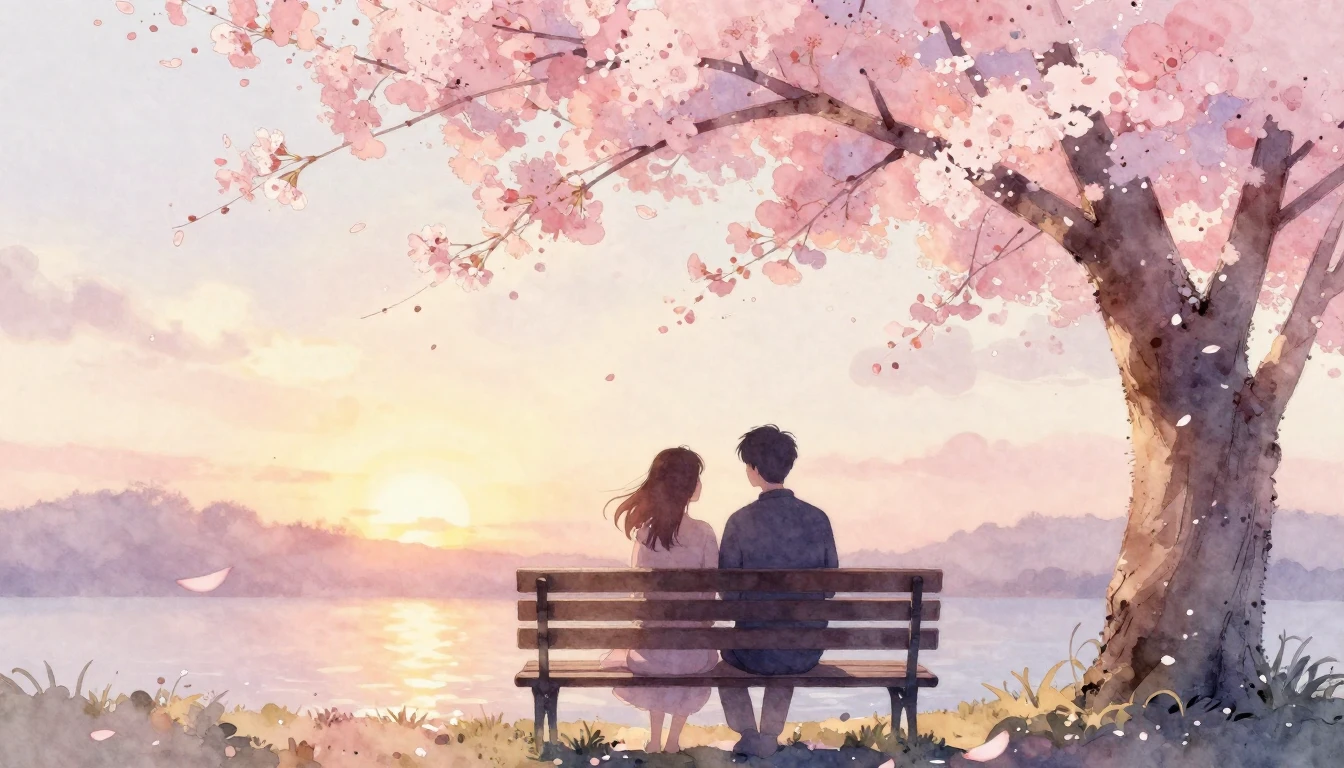 A delicate watercolor painting of two intertwined silhouette...