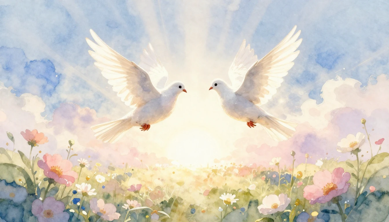 A soft and emotional watercolor painting representing a wedd...