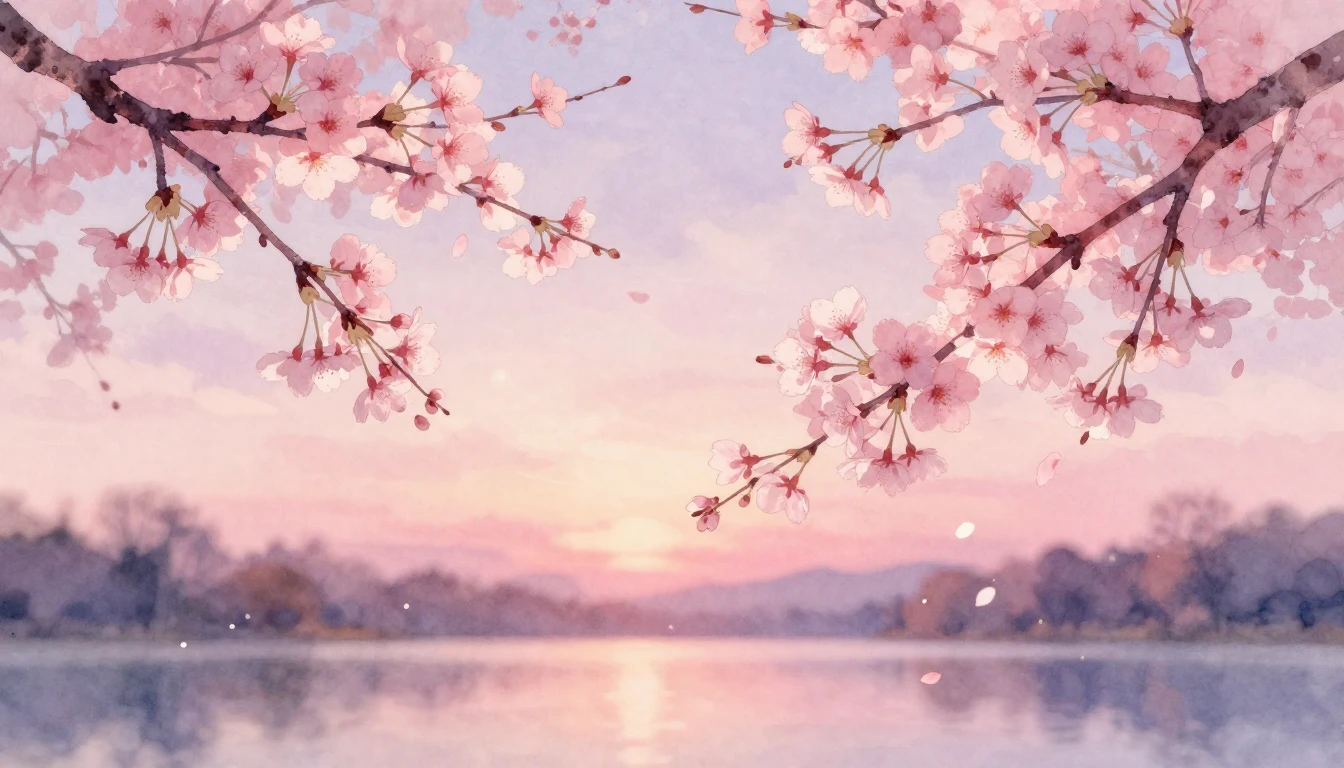 A soft watercolor painting of two delicate cherry blossom br...