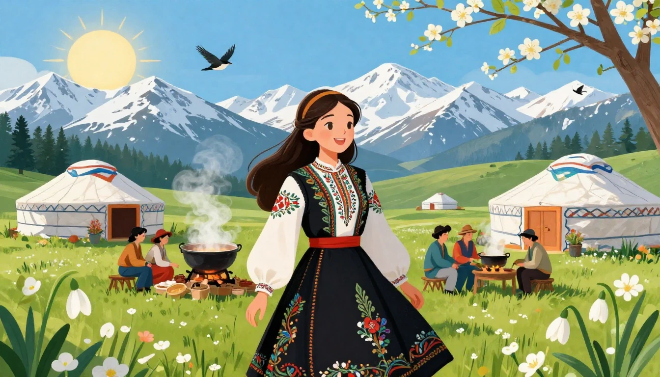 A vibrant and joyful illustration of the traditional Nooruz ...