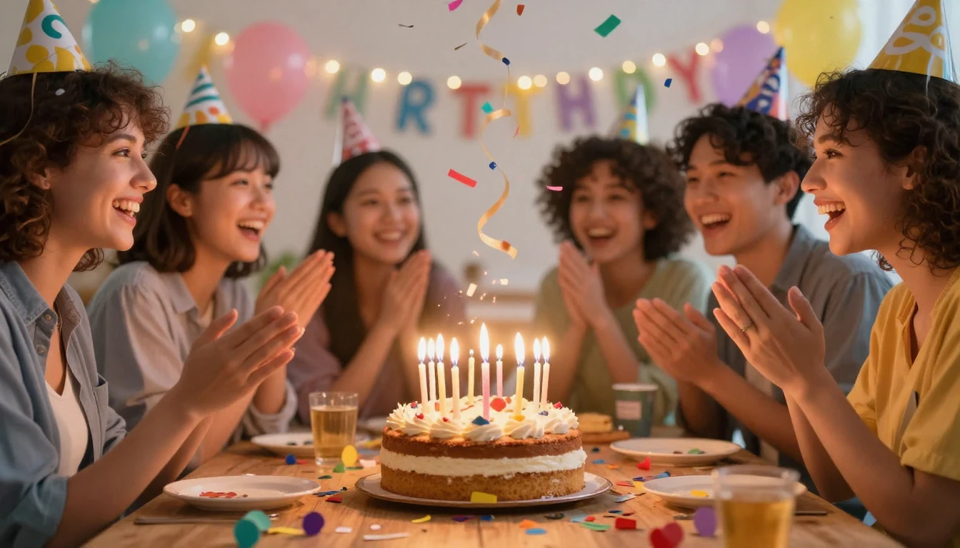 A vibrant and joyful birthday celebration scene focusing on ...