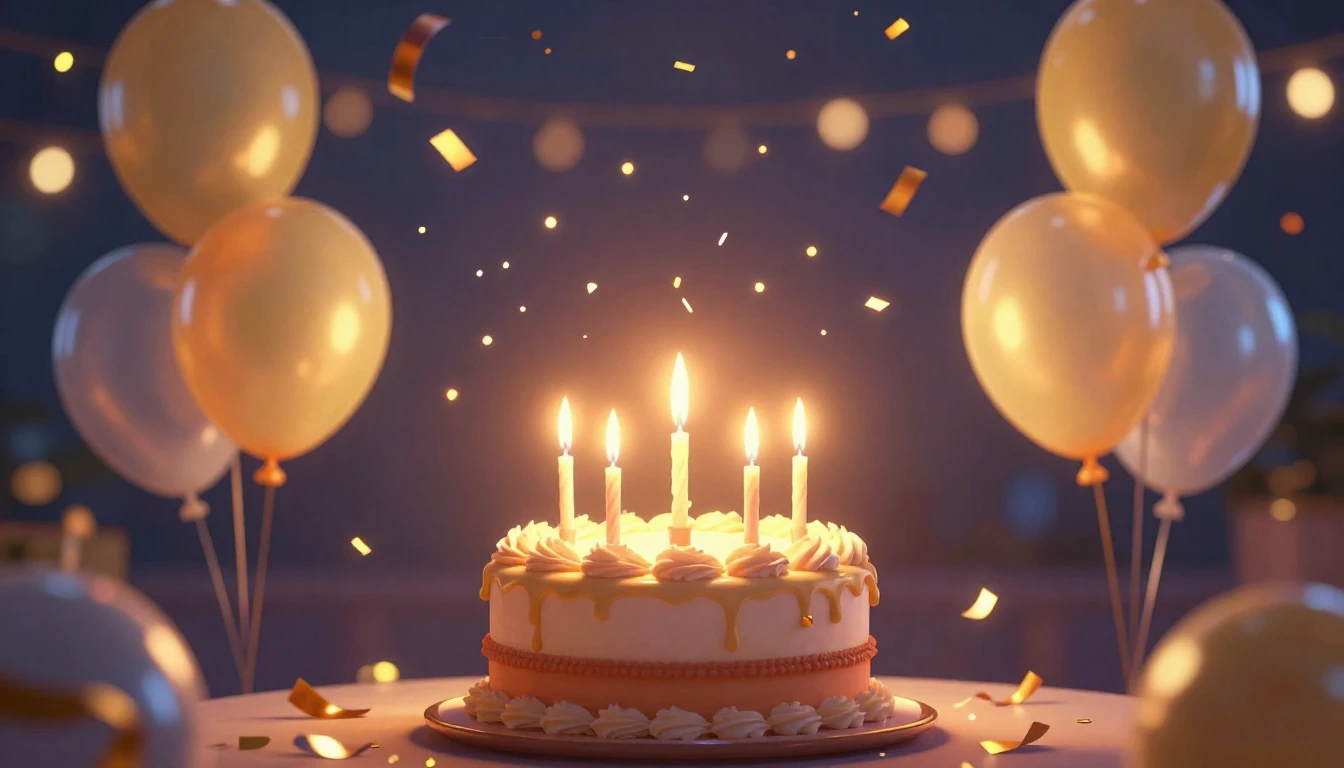 A vibrant and magical birthday celebration scene, digital ar...