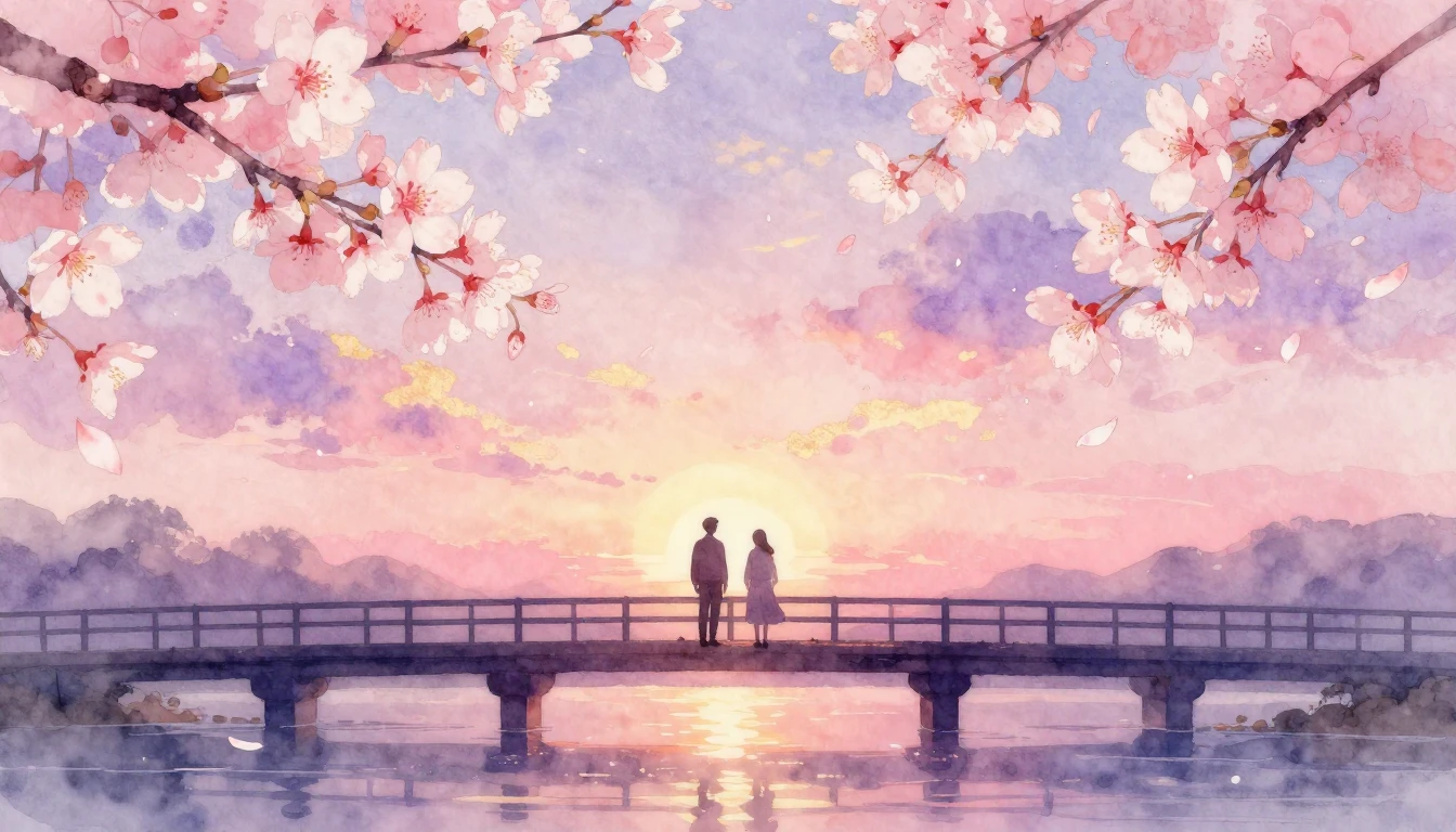 A beautiful watercolor painting of two silhouettes standing ...