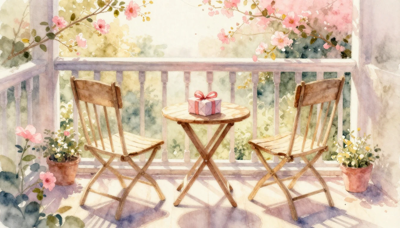 A beautiful watercolor painting of two empty chairs sitting ...